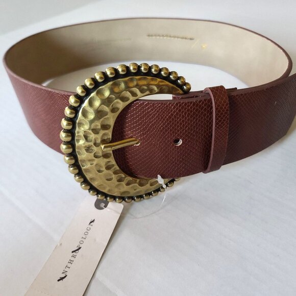 Anthropologie Accessories - Anthropologie Wide Faux Snake Belt w Hammered Buckle XS Brown Classic Chic NWT